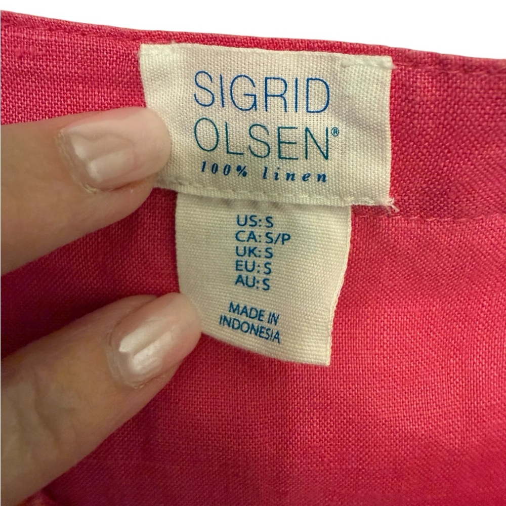 Pink Orange Linen Shift Dress Sleeveless Coastal Resort Preppy‎ Summer S - Picture 7 of 7